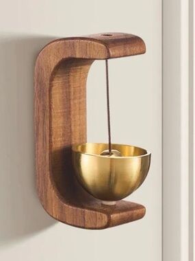 Wall or Door Mounted Dark Wooden Chime Bell